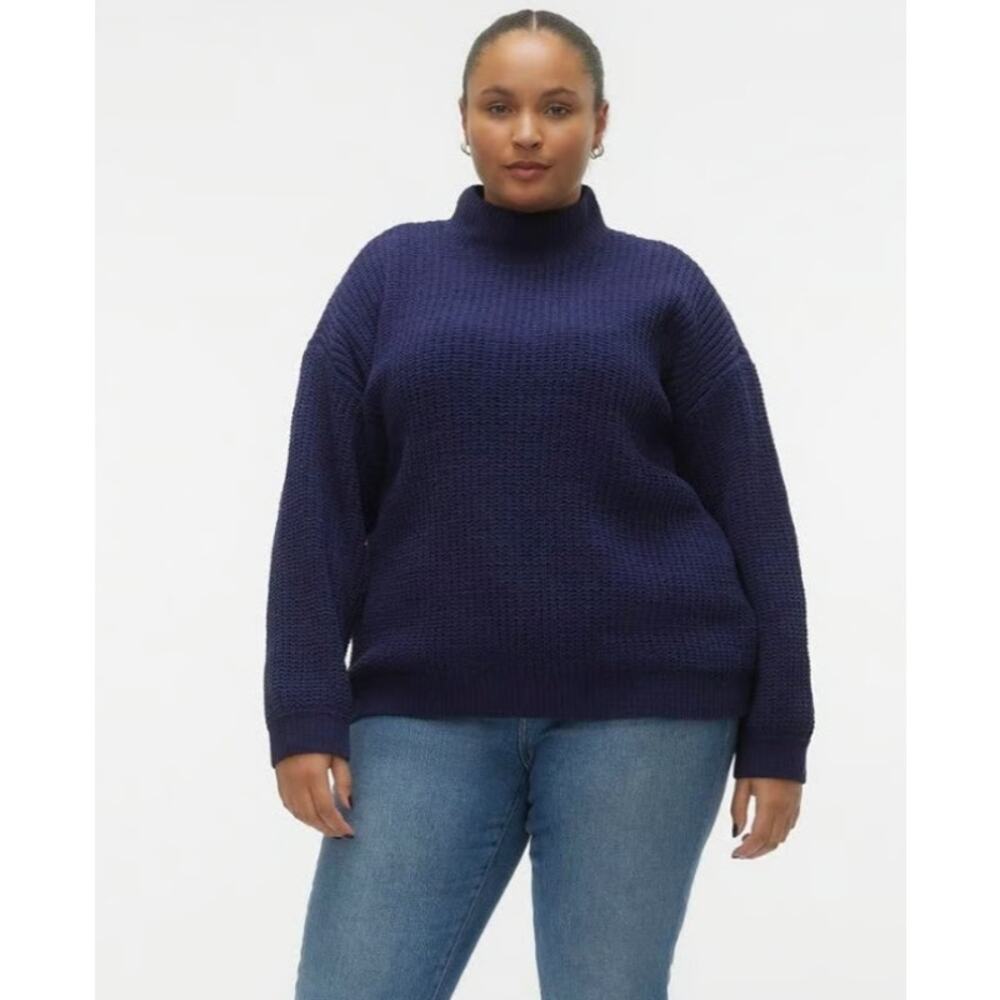 Vero Moda Mock Neck Pullover Casual Relaxed Sweater Blue Women's Size 3X NEW!